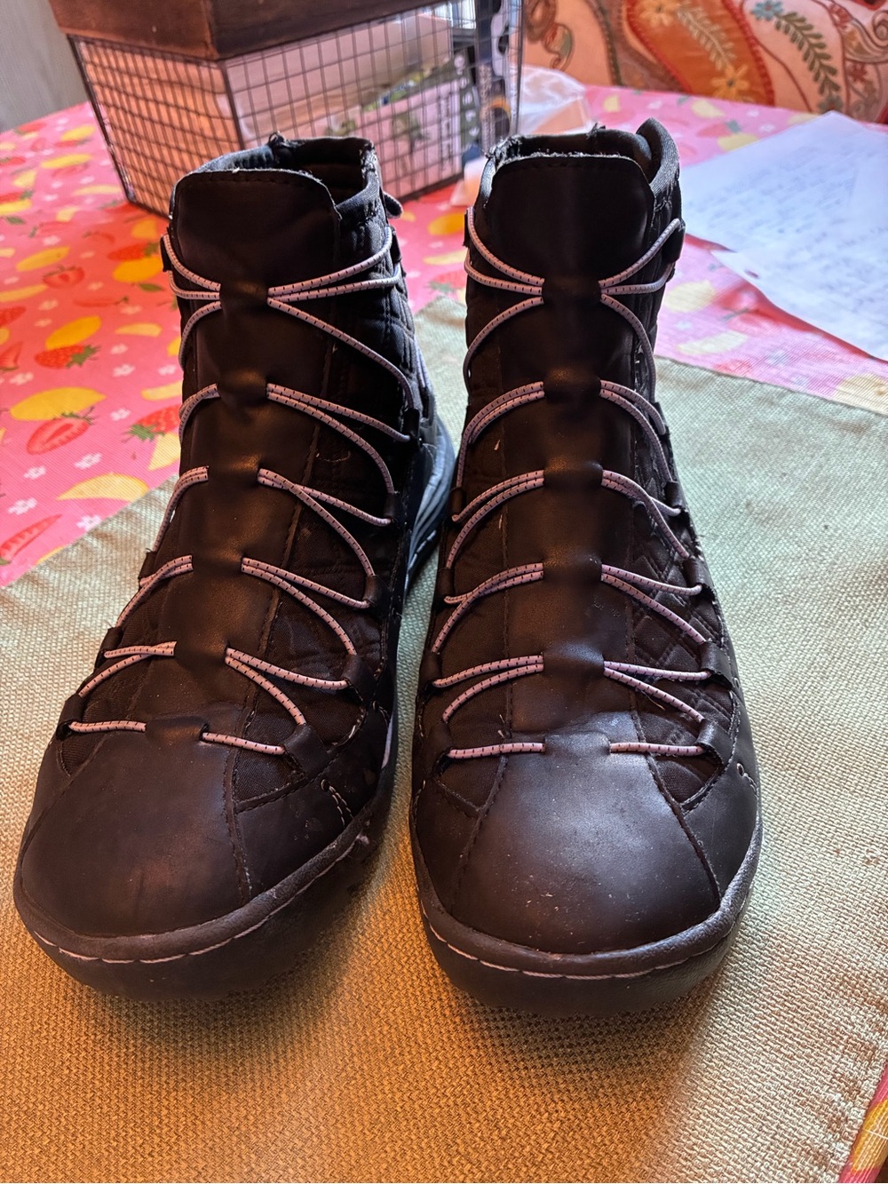 Jambu Black Lace-Up Casual Ankle Boots with Light Purple Accents